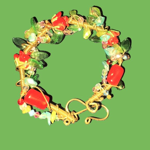 Artisan-Made Gold and Jeweled Colorful Bracelet NWOT - Picture 8 of 11